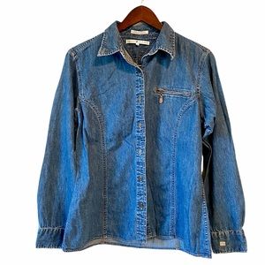 Tommy Hilfiger Natural Fiber Blue Cotton Denim Button Down Shirt Size 14